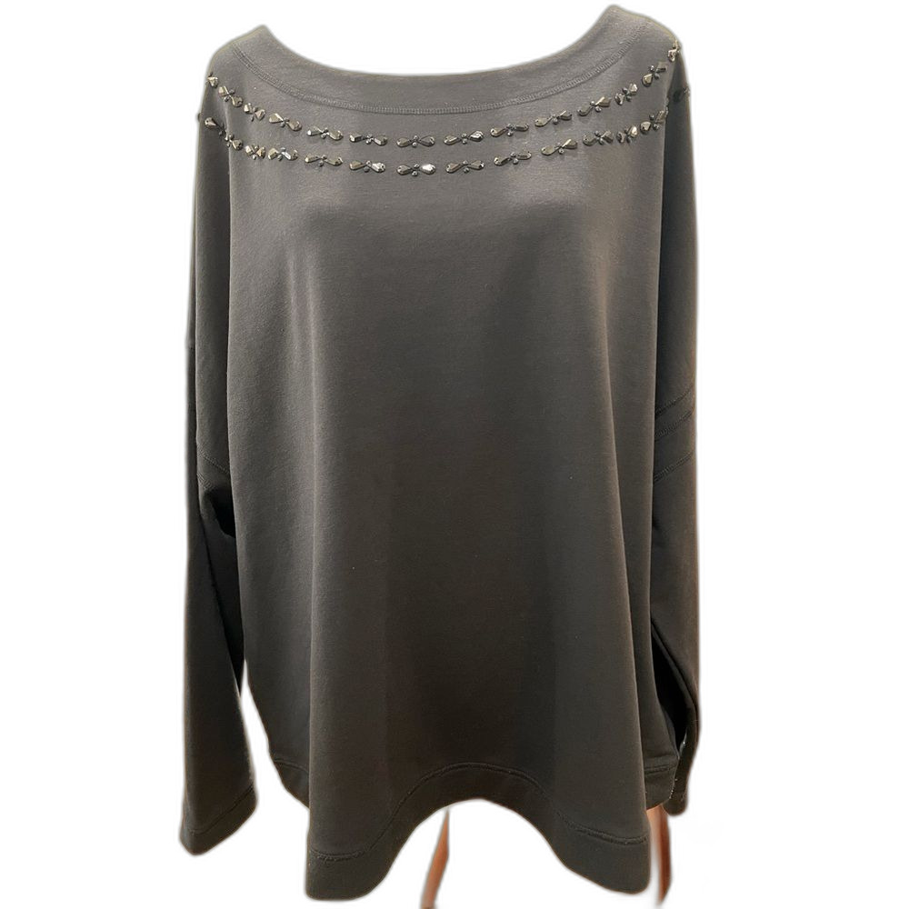 Lane Bryant Black Beaded Soft Knit Tunic Top Scoop Neck Long Sleeve Plus 22/24